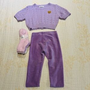 Janie and Jack Lavender Sweater and Leggings Set plus new socks
